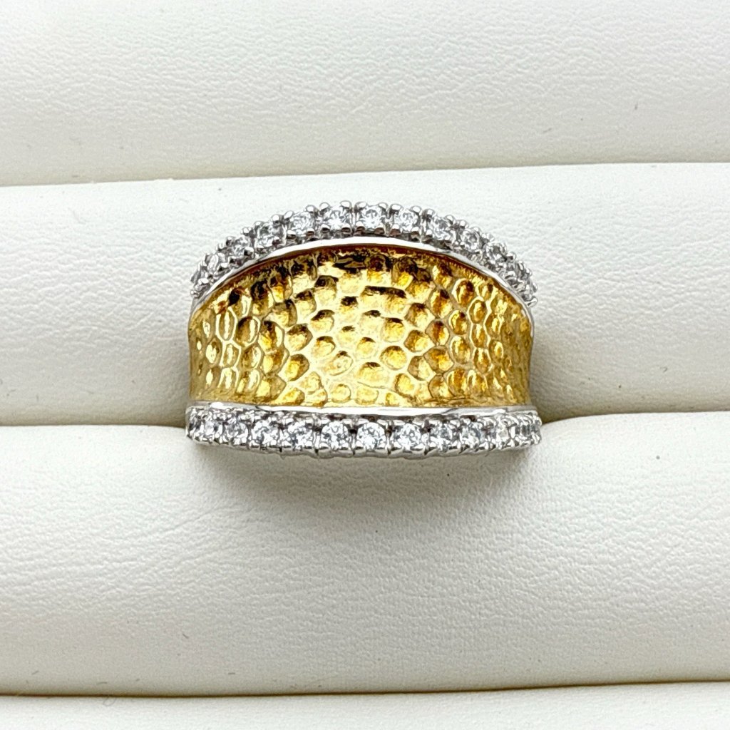 Joseph Esposito Ring Sterling Silver Cz Hammered Gold Vermeil Modernist 9 Espo 55$